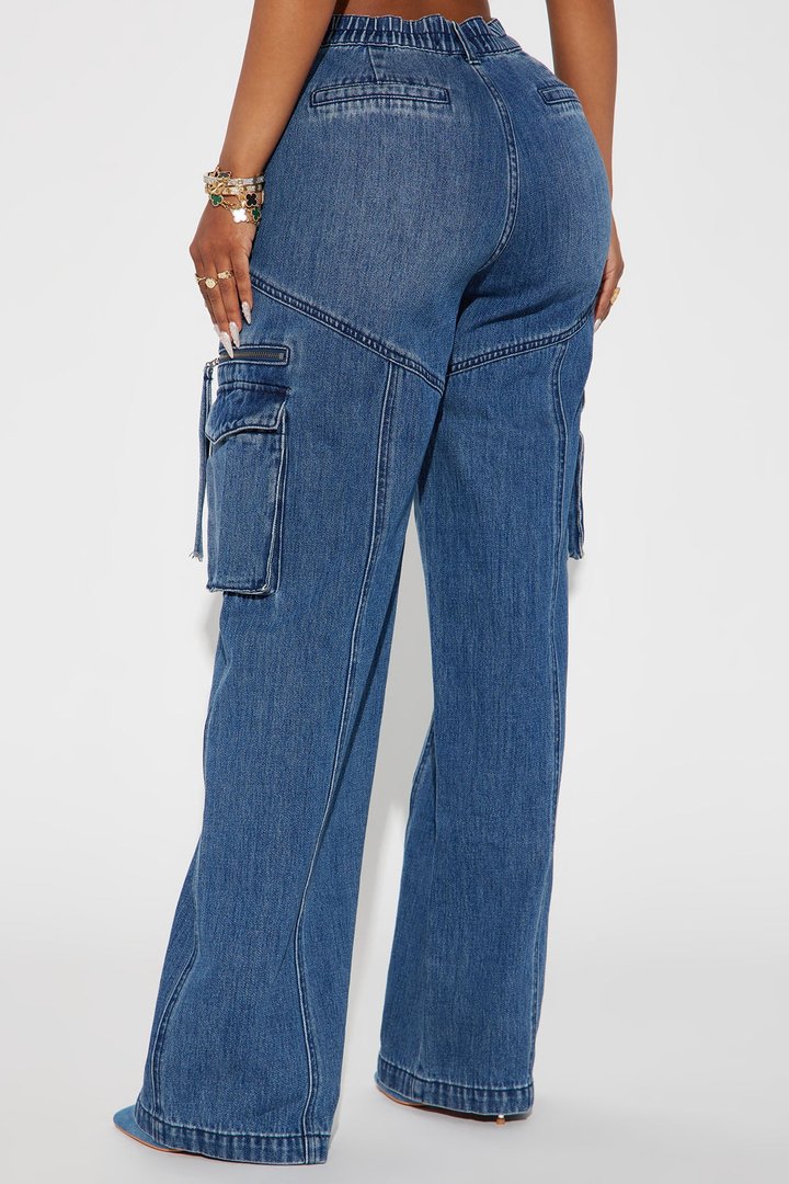 Devil In Disguise Cargo Straight Leg Jeans - Medium Wash