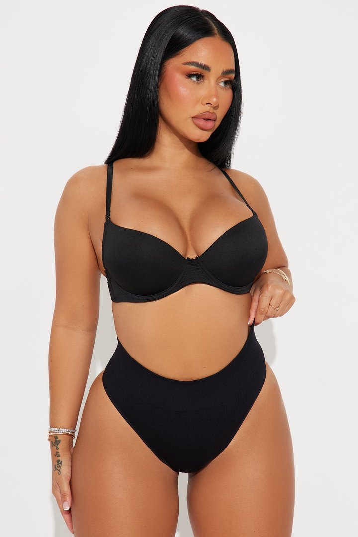 Me And You Seamless Ribbed Thong Panty - Black