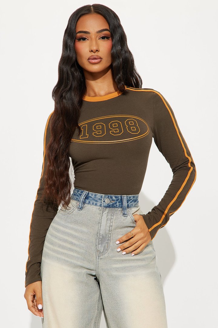 She's a 98' Baby Tee - Olive/combo