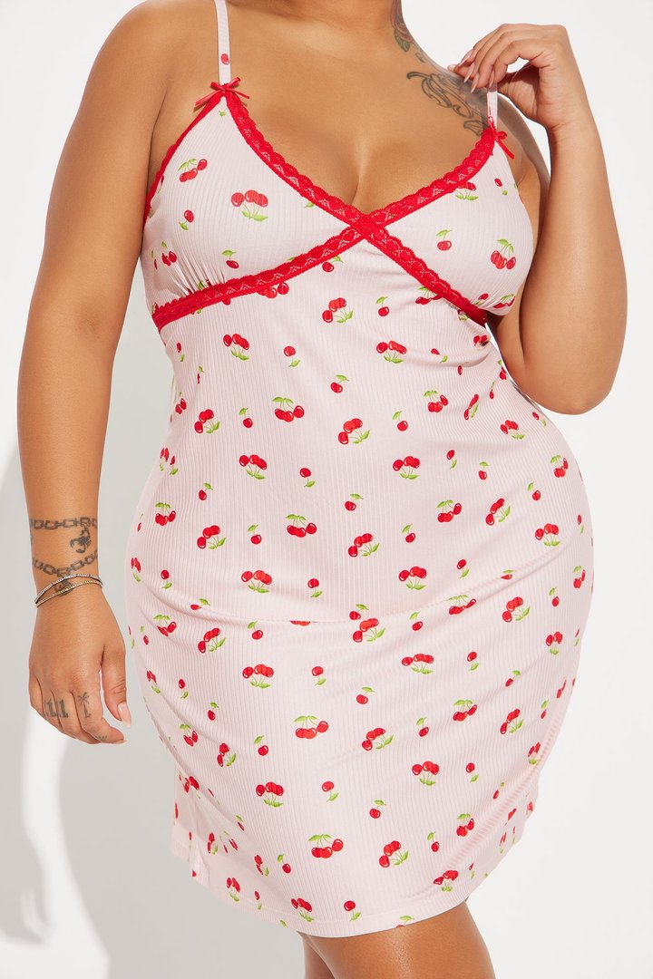 Sweet As Can Be Ribbed PJ Cami Sleep Dress - Pink/combo