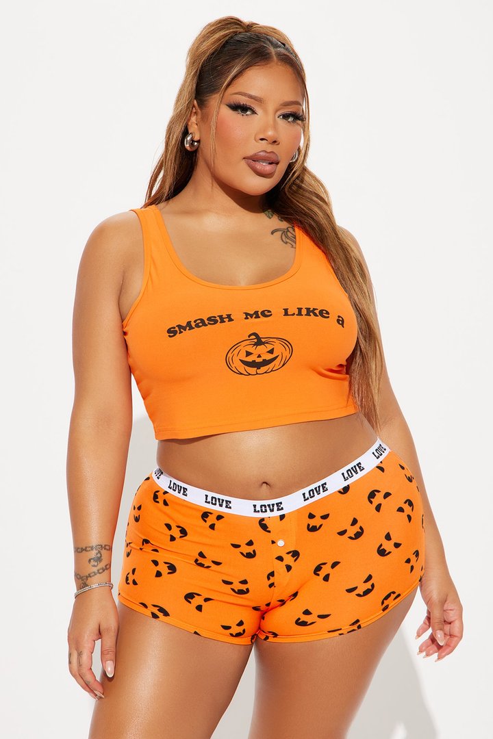 Smash My Pumpkin Halloween PJ Set - Orange
