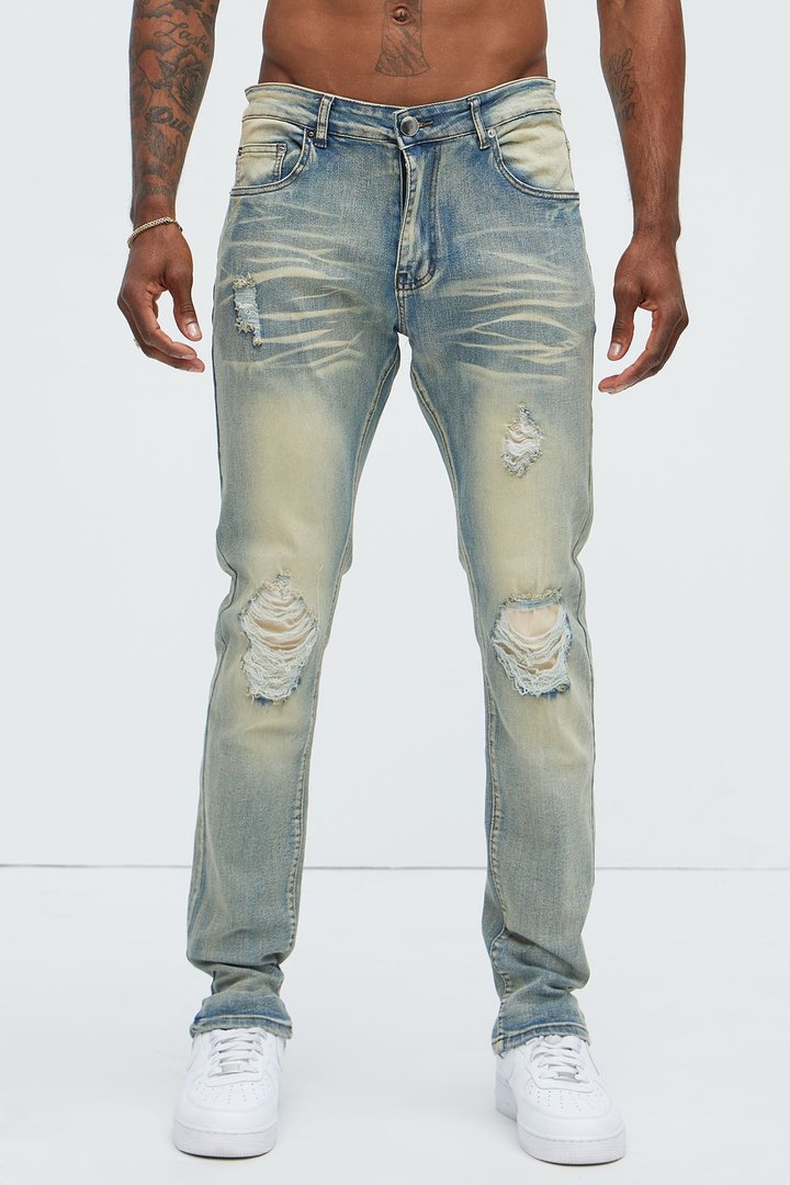 Get With Me Ripped Stacked Skinny Jeans - Vintage Wash