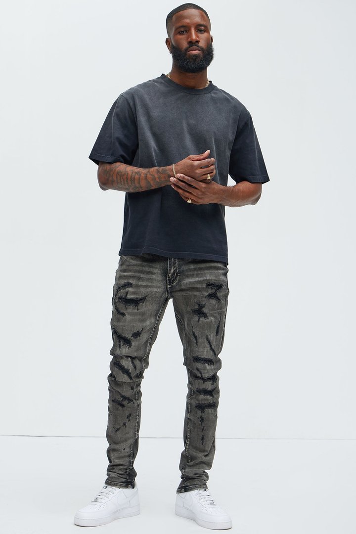 Put You On Spray Painted Stacked Skinny Jeans - Black