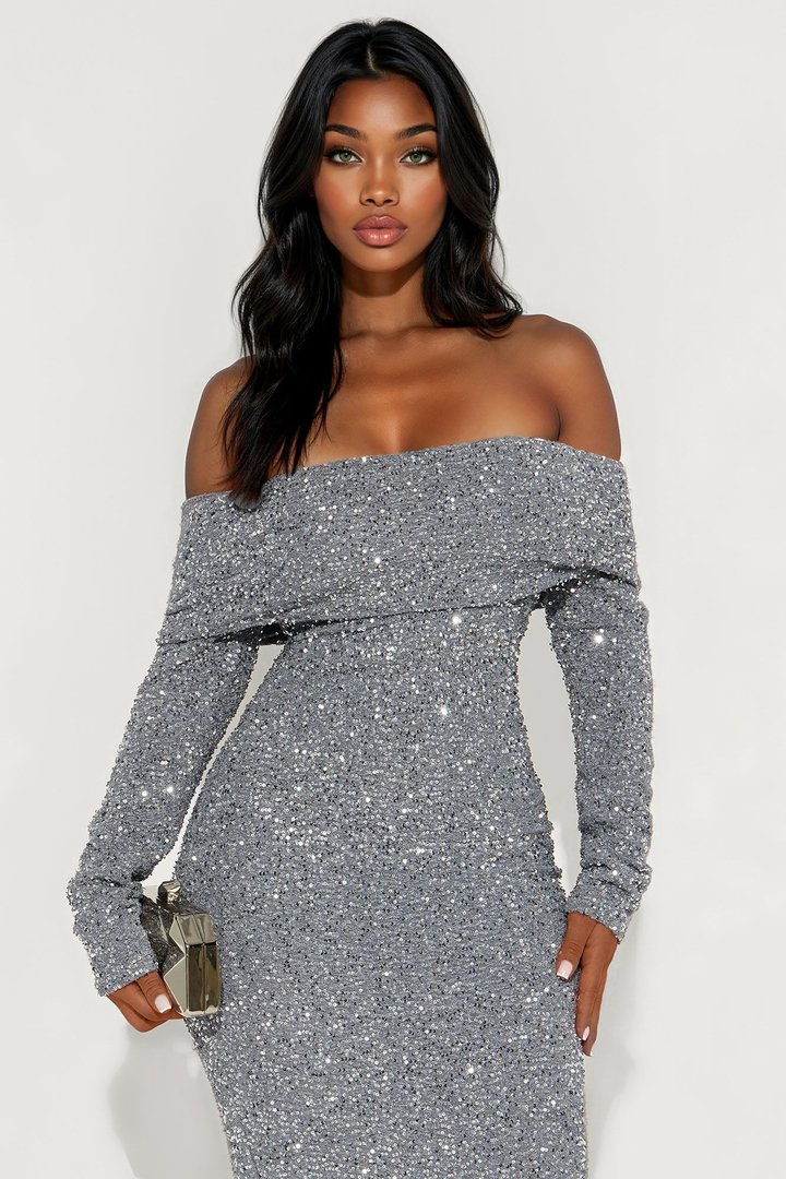 Glimmering Babe Sequin Gown - Grey