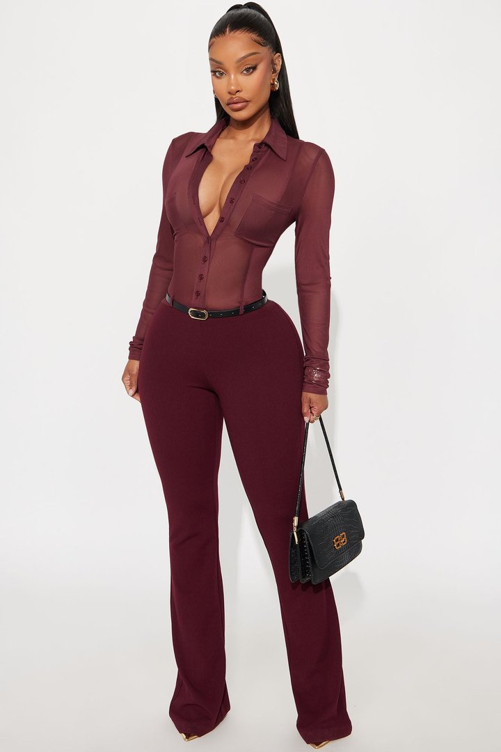 Ava Belted Jumpsuit - Burgundy