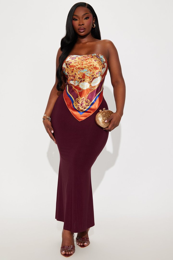 Amelia Satin Maxi Tube Dress - Burgundy