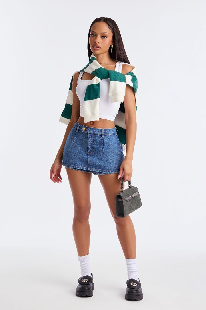 Harley Micro Mini Denim Peekaboo Skort - Medium Wash