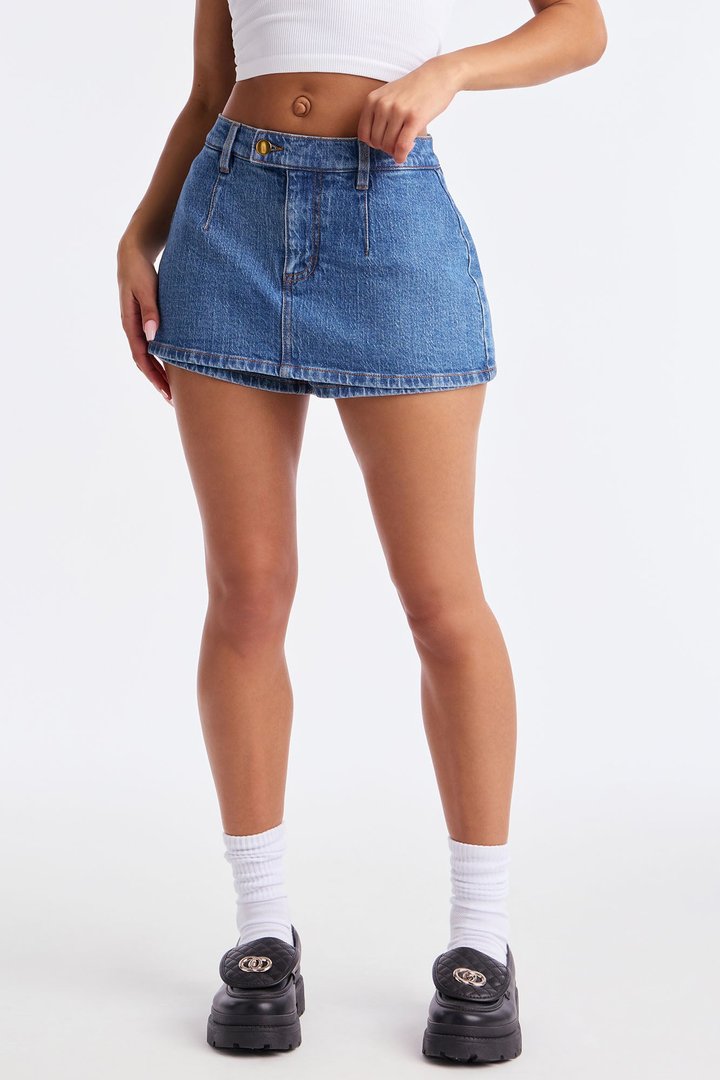 Harley Micro Mini Denim Peekaboo Skort - Medium Wash