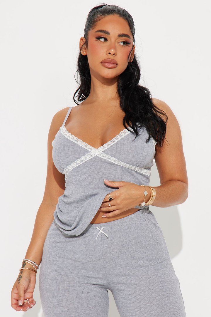 In Your Dreams Ribbed PJ Pant Set - Heather Grey