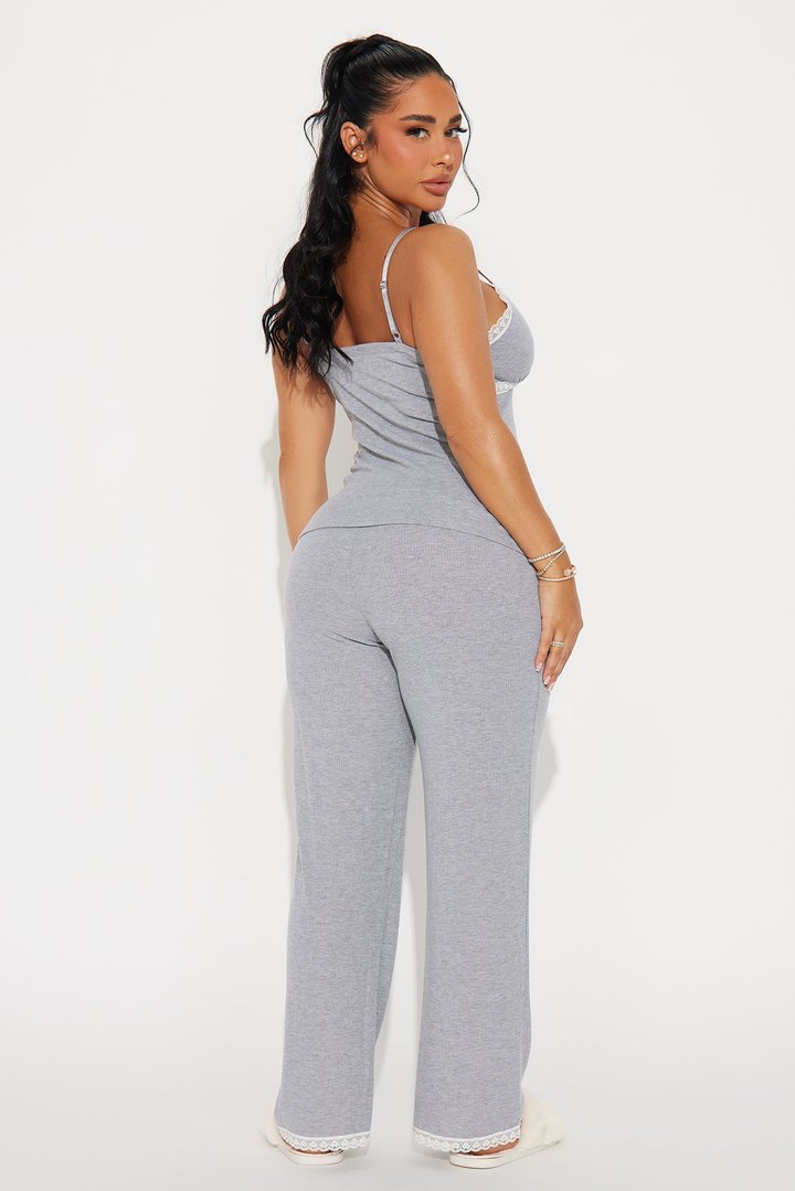 In Your Dreams Ribbed PJ Pant Set - Heather Grey
