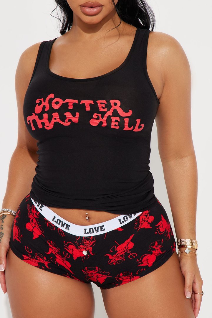 Hotter Than Hell Halloween PJ Set - Black/Red