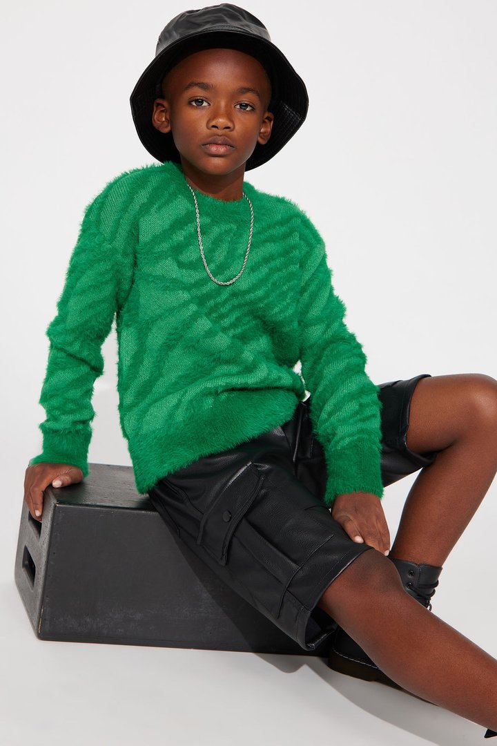 Mini Textured Crewneck Sweater - Green
