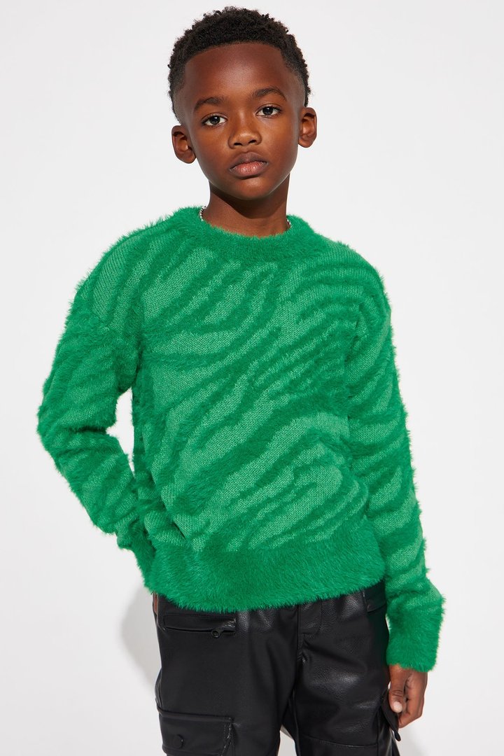 Mini Textured Crewneck Sweater - Green
