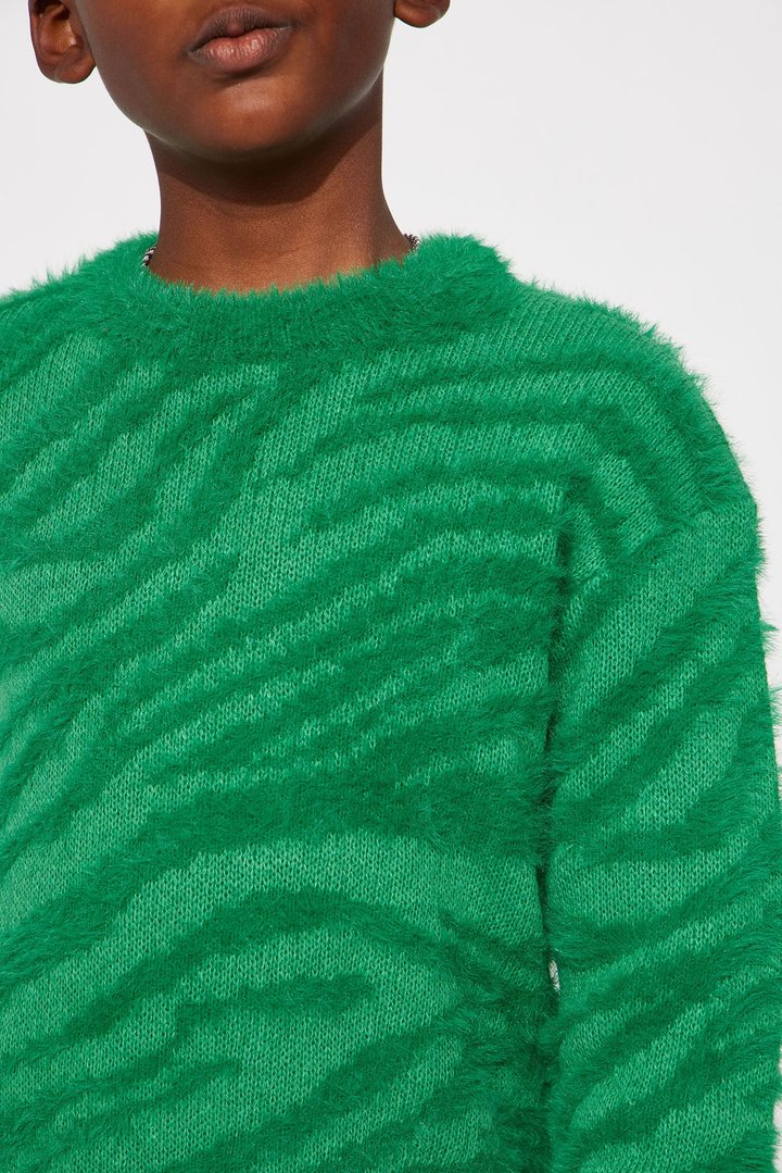 Mini Textured Crewneck Sweater - Green