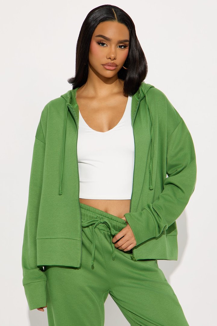 Brooke Oversized Zip Up Fleece Pant Set - Sage