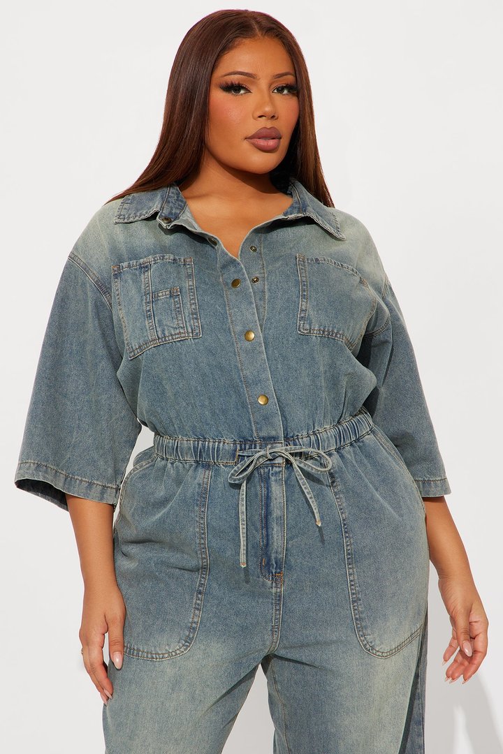 Diana Medium Washed Denim Jumpsuit - Medium Wash