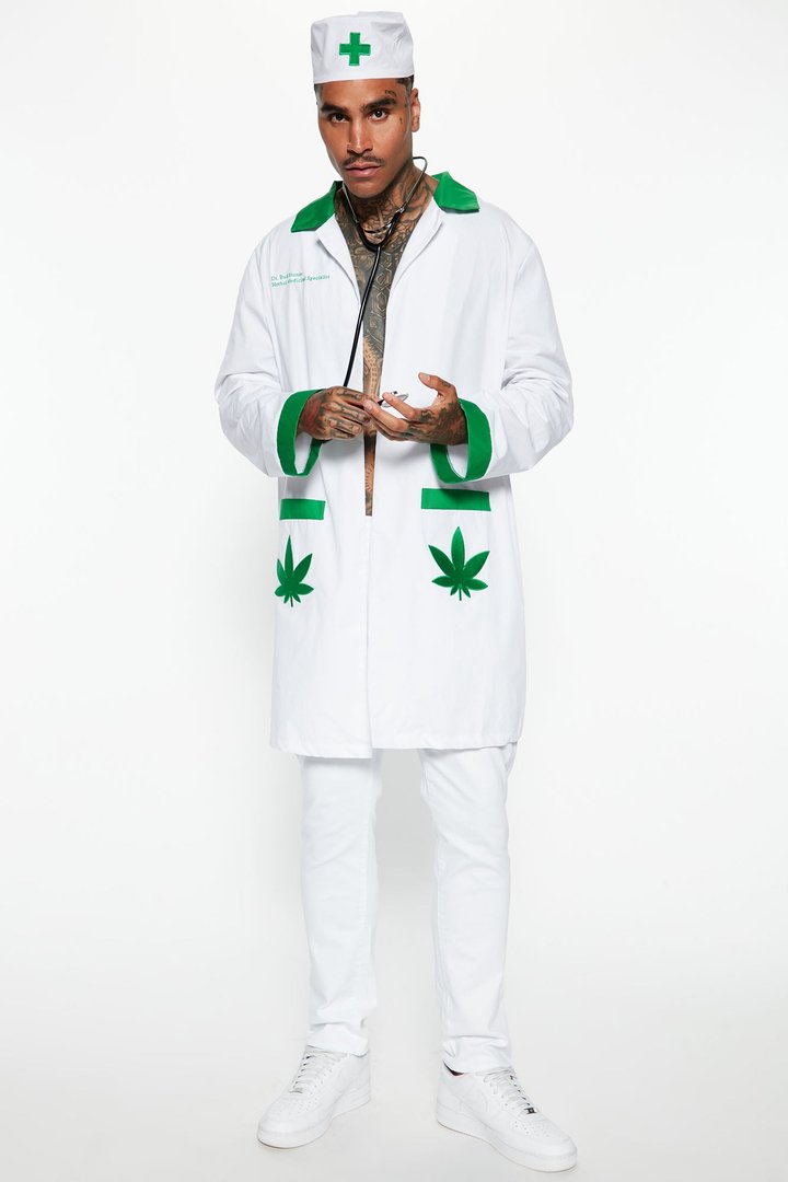 420 Blaze It Herbal Doctor 3 Piece Costume Set - White/combo