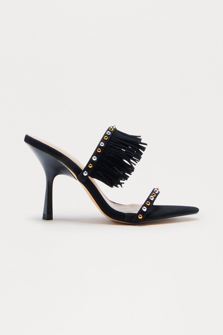 Bradley Studded Fringe Heels - Black