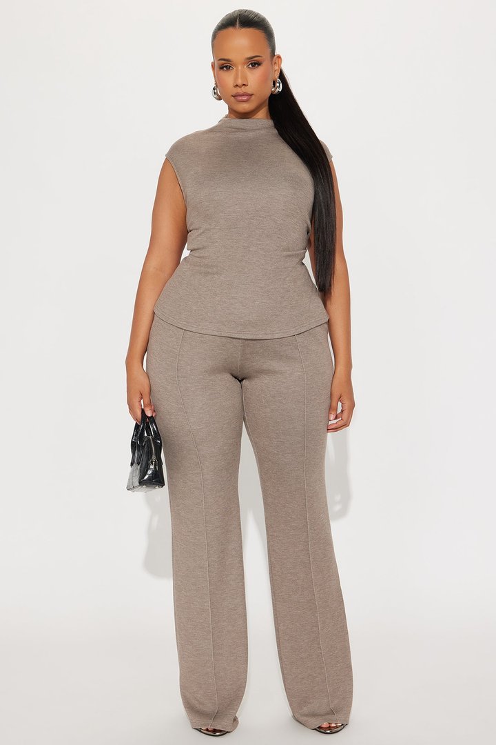 Shayla High Neck Pant Set - Mocha