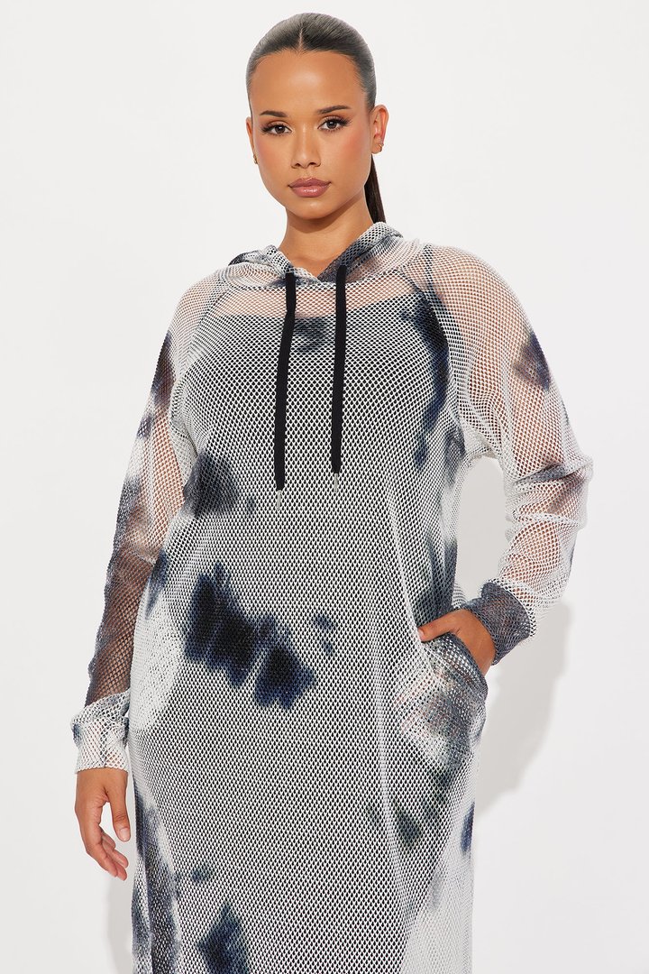 Casually Charming Hooded Maxi Dress Set - Blue/combo
