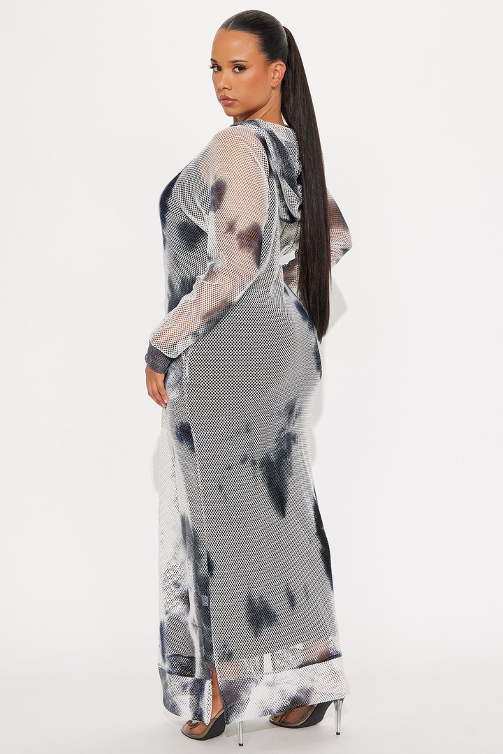 Casually Charming Hooded Maxi Dress Set - Blue/combo