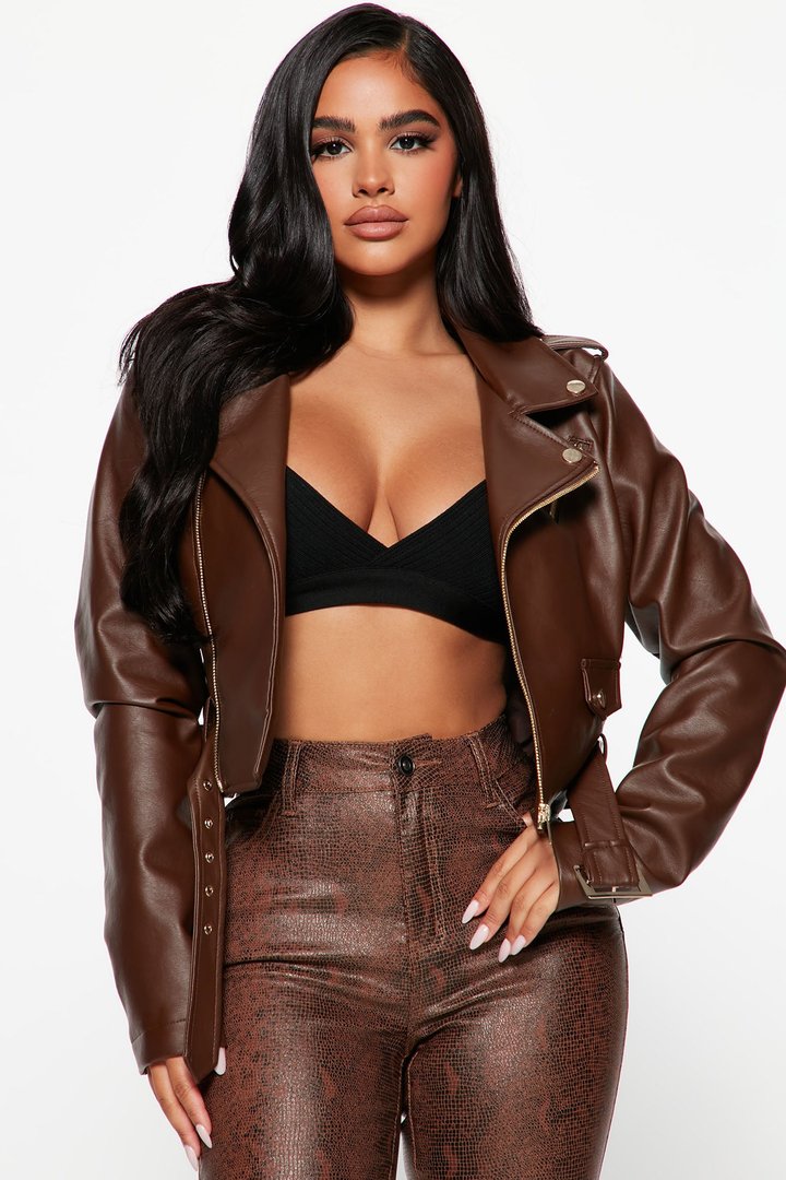 Remind Me Later Faux Leather Jacket - Mocha/Gold