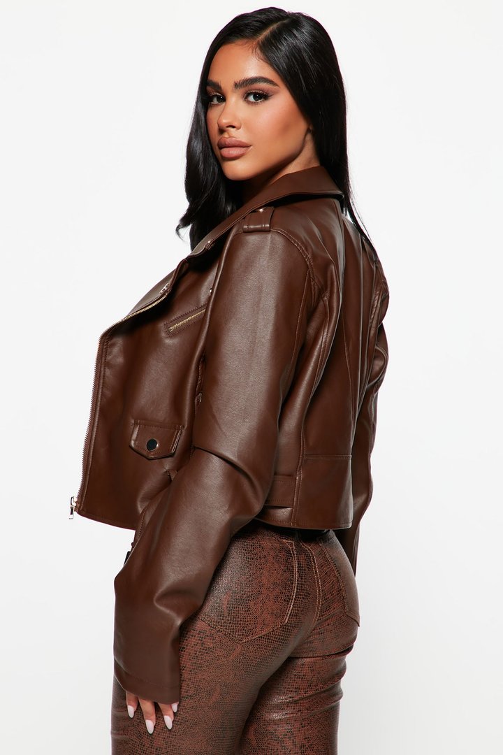 Remind Me Later Faux Leather Jacket - Mocha/Gold