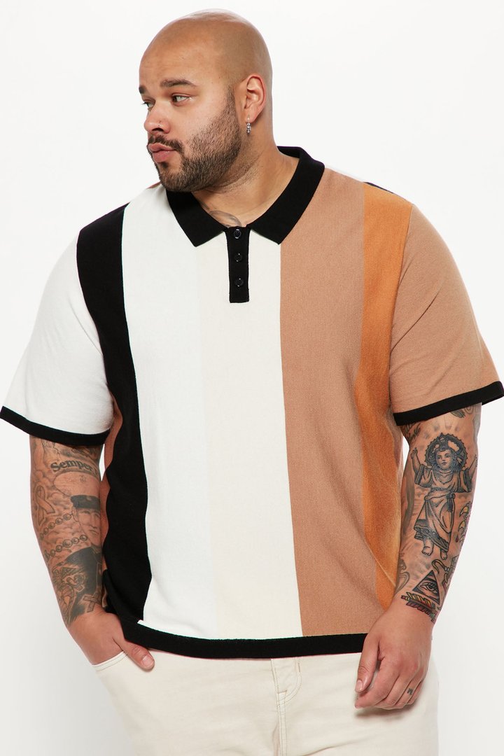 Levels Striped Short Sleeve Knit Polo - Brown/combo