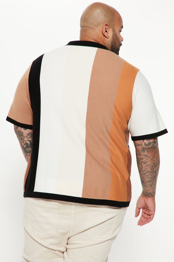 Levels Striped Short Sleeve Knit Polo - Brown/combo