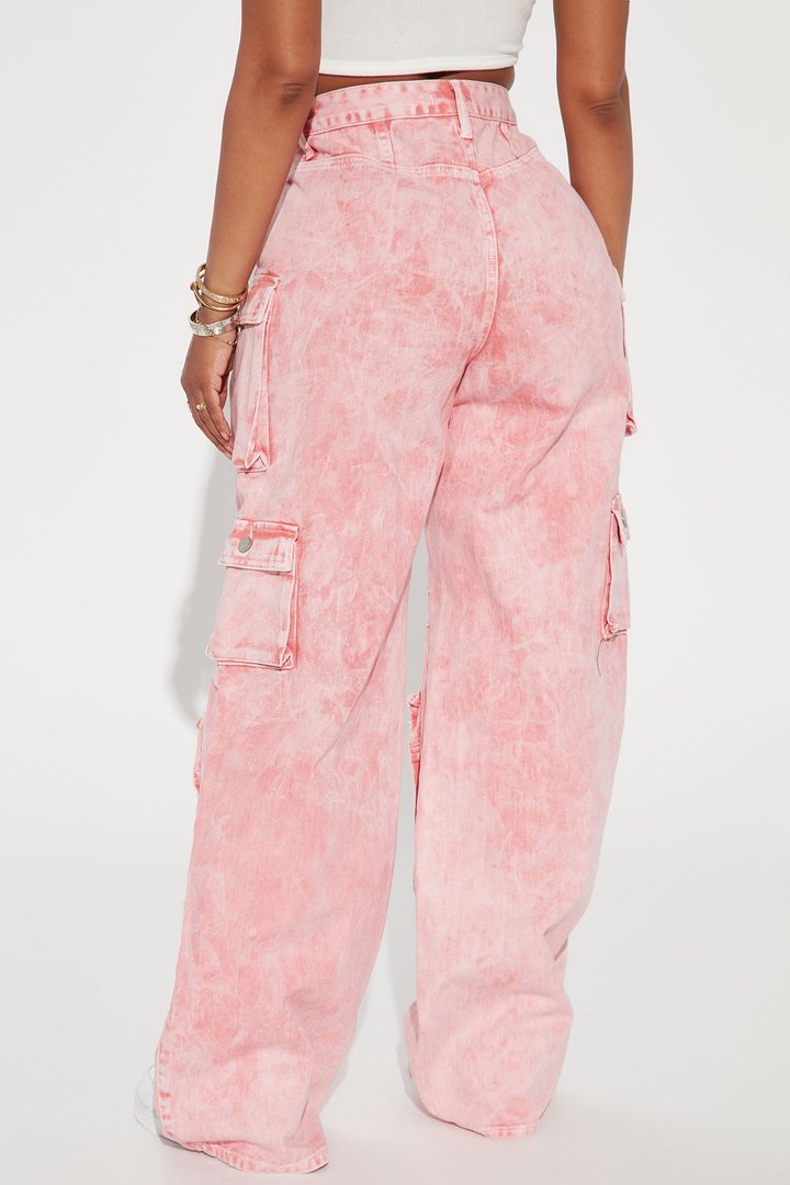 Lily High Rise Cargo Jeans - Pink