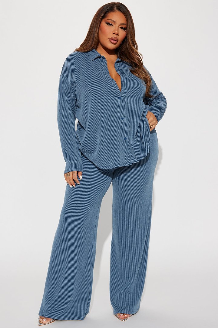 Leanne Ribbed Pant Set - Dark Denim
