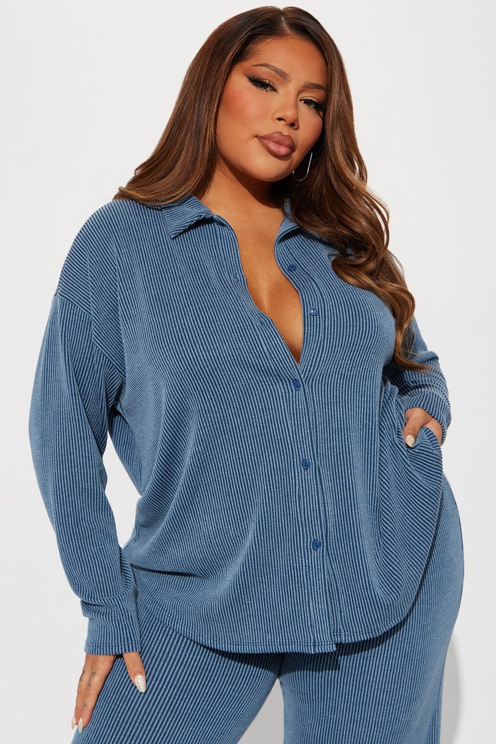 Leanne Ribbed Pant Set - Dark Denim
