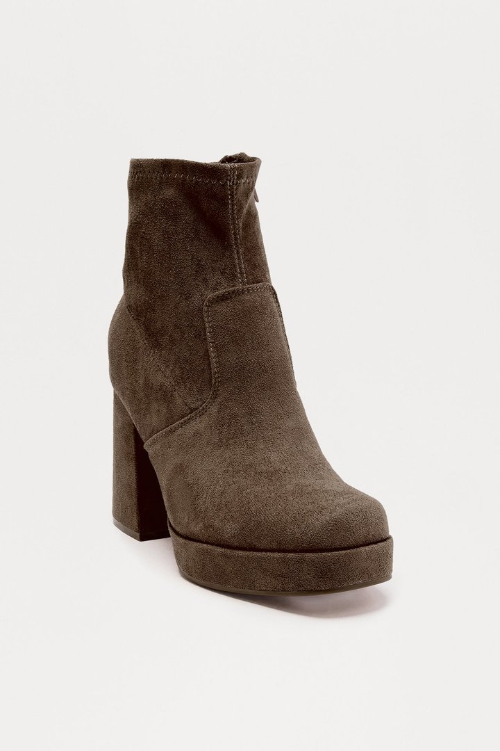 Navy Platform Booties - Brown