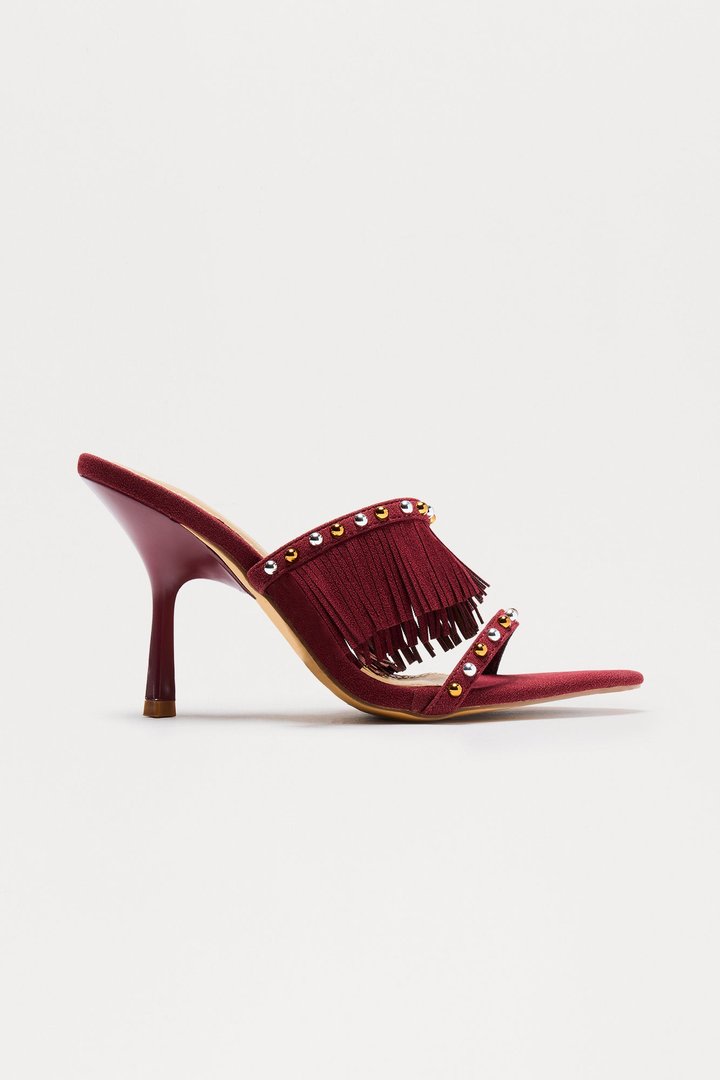 Bradley Studded Fringe Heels - Burgundy