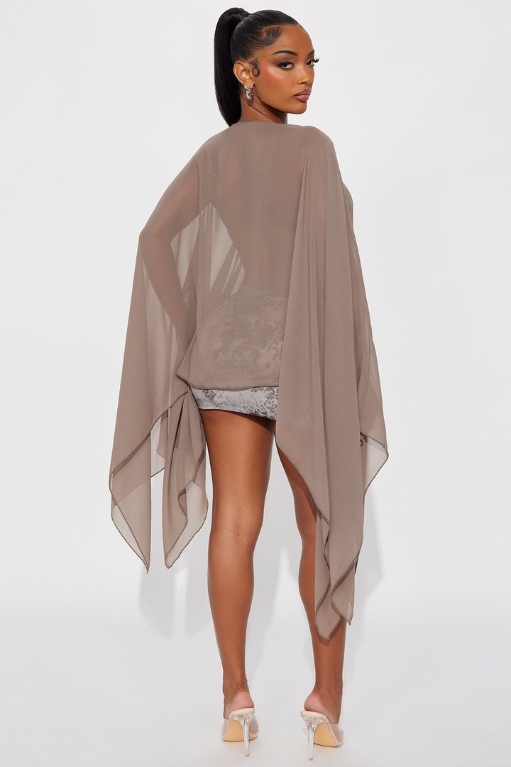 Get In Line Long Chiffon Kimono Top - Mocha