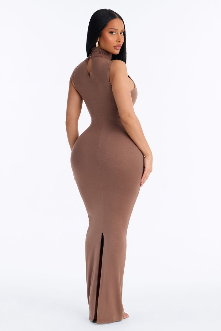 Michelle Premium Modal High Neck Maxi Dress - Sand