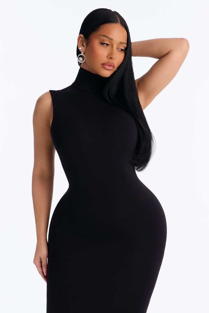 Michelle Premium Modal High Neck Maxi Dress - Black