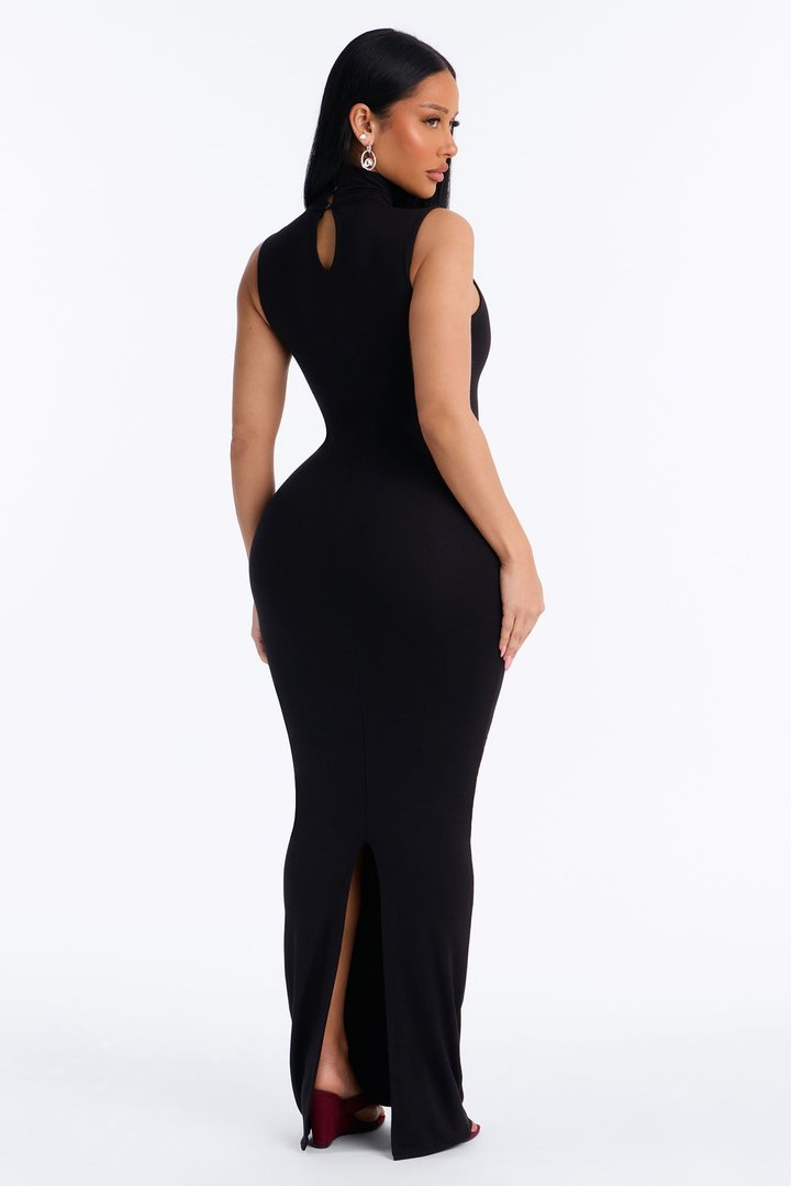 Michelle Premium Modal High Neck Maxi Dress - Black