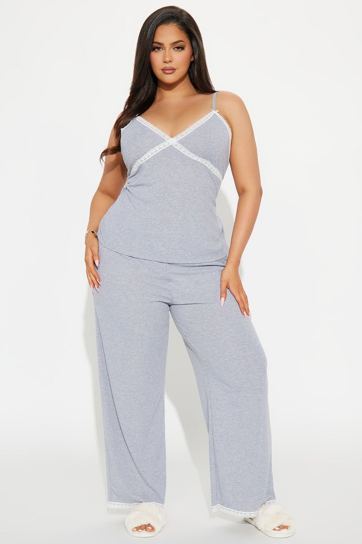 In Your Dreams Ribbed PJ Pant Set - Heather Grey