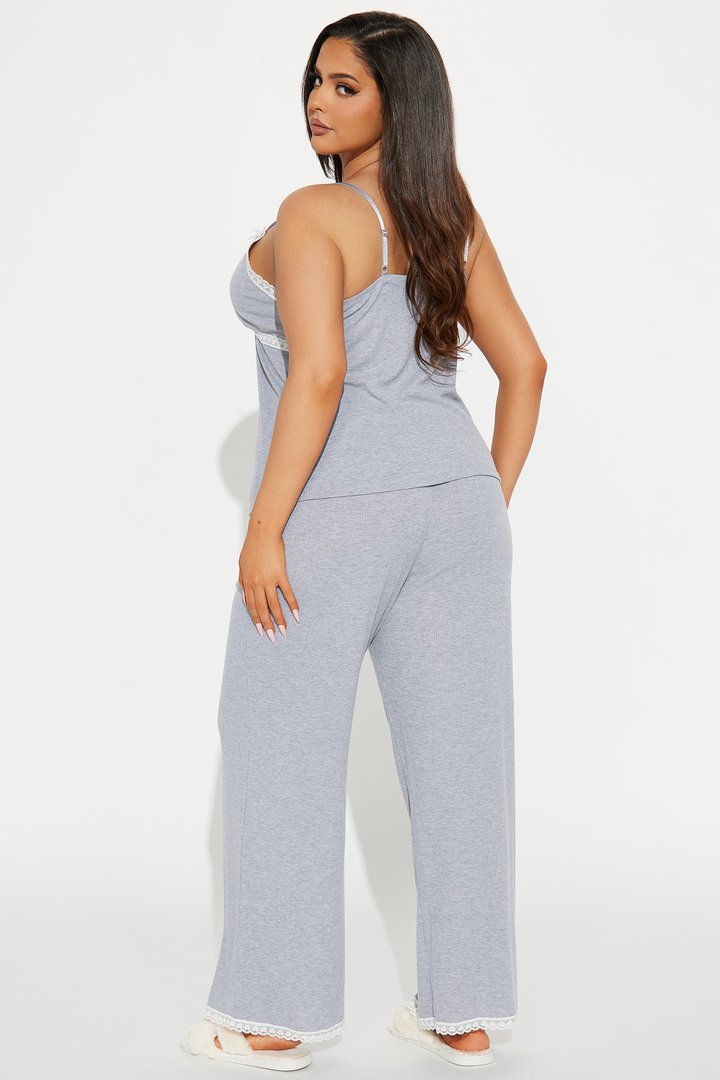 In Your Dreams Ribbed PJ Pant Set - Heather Grey