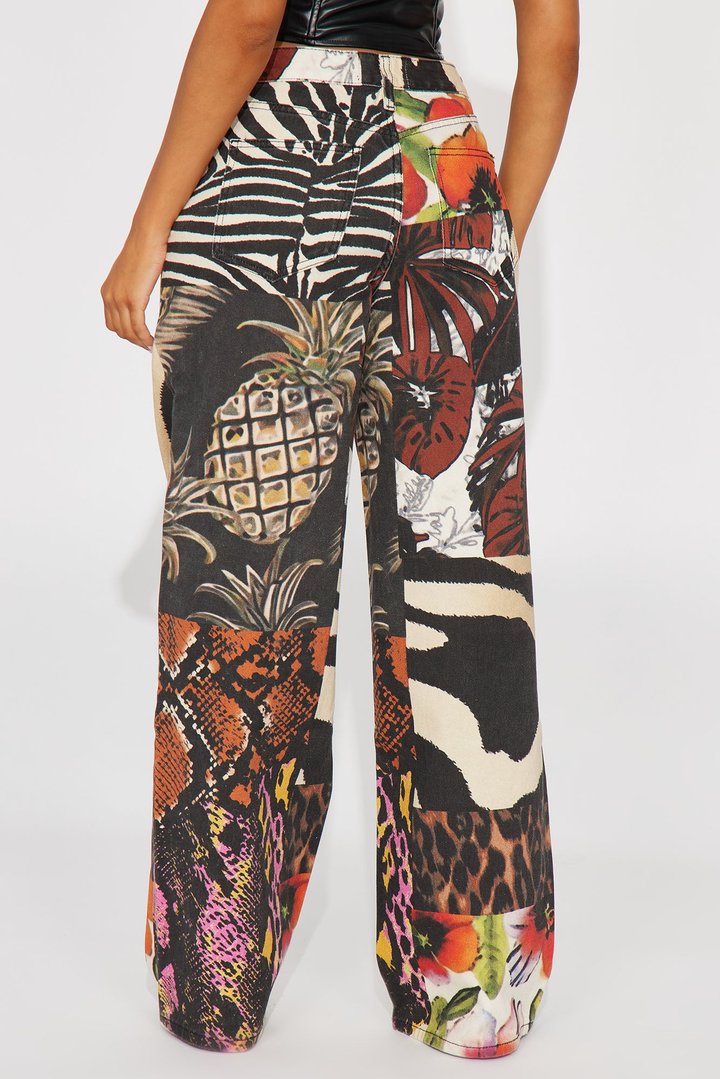 Miami Mood Printed Baggy Jeans - Brown/combo