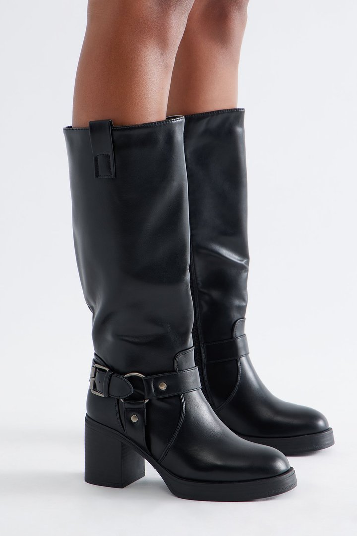 Joey Hardware Knee High Boots - Black