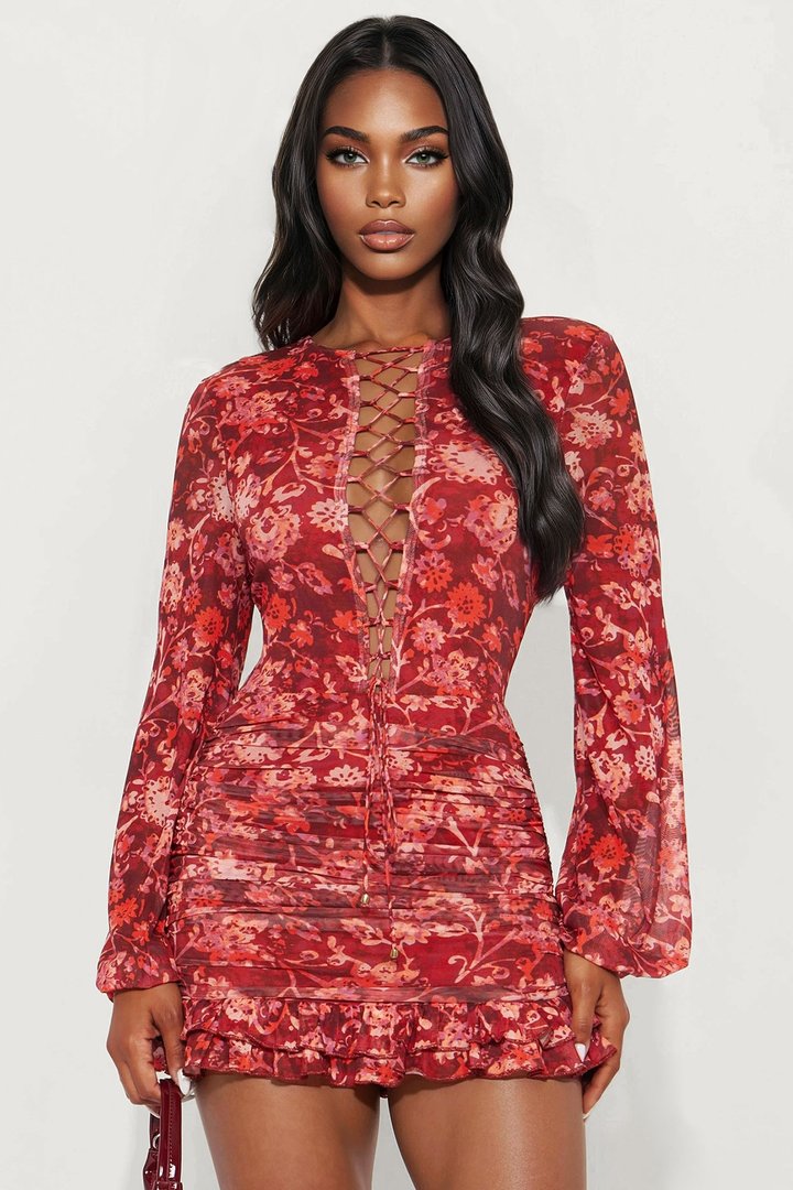 Melody Floral Ruched Mini Dress - Pink/combo