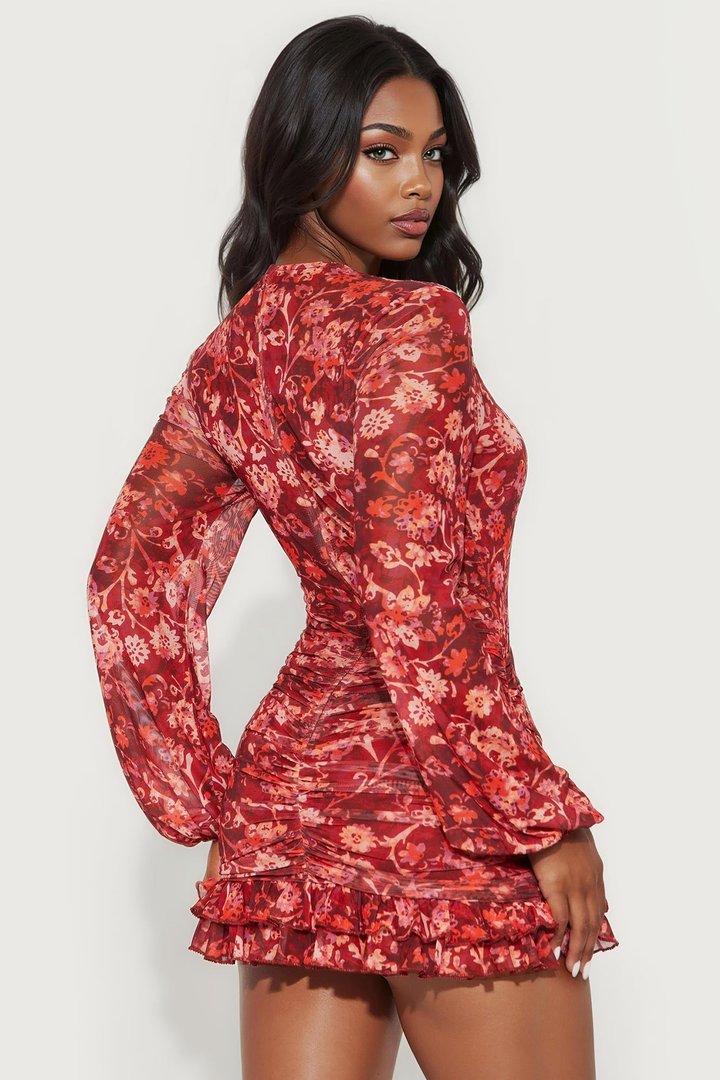 Melody Floral Ruched Mini Dress - Pink/combo