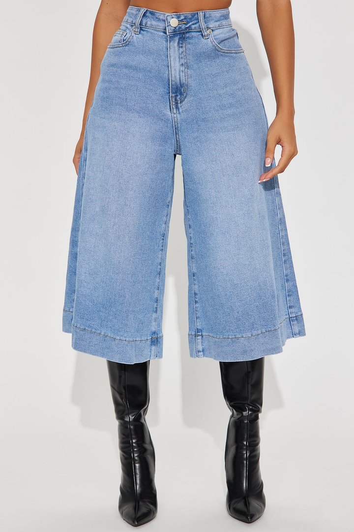 Greenwich Culottes Wide Leg Jeans - Medium Wash