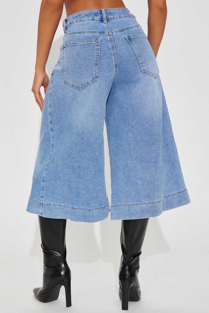 Greenwich Culottes Wide Leg Jeans - Medium Wash