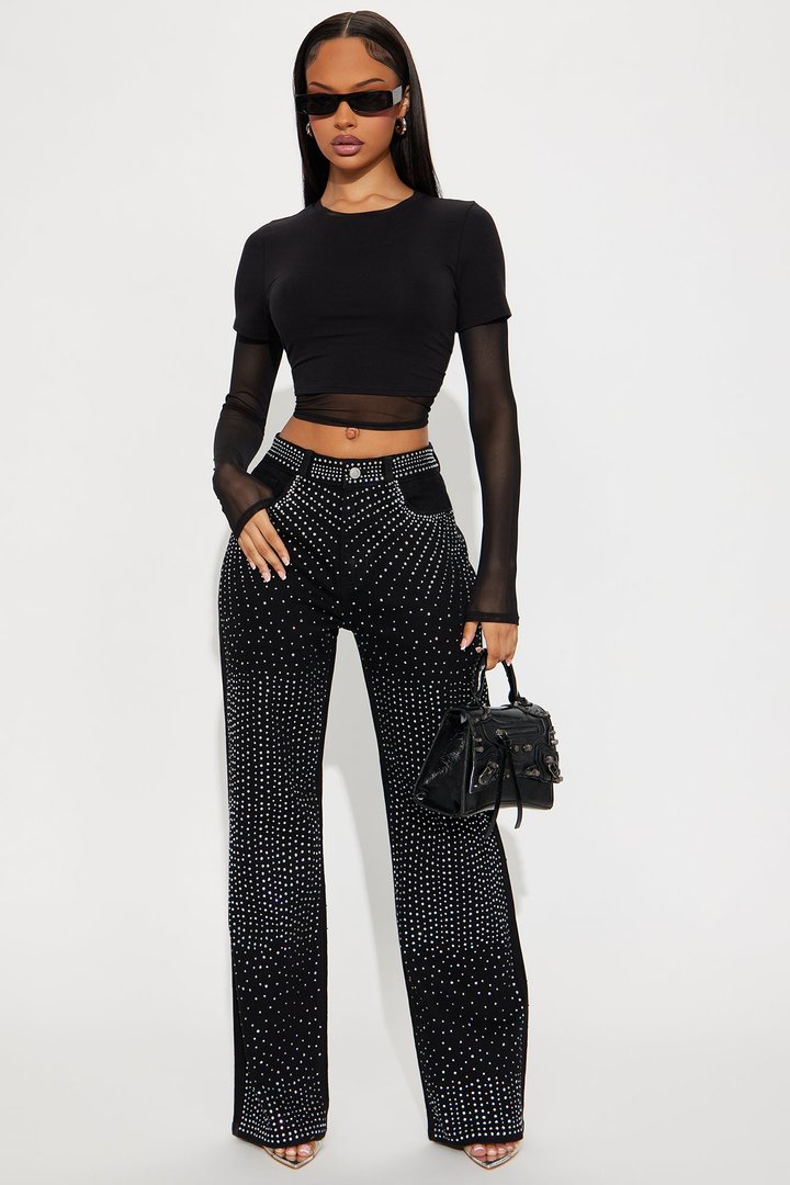 Chasing A Dream Embellished Stretch Straight Leg Jeans - Black