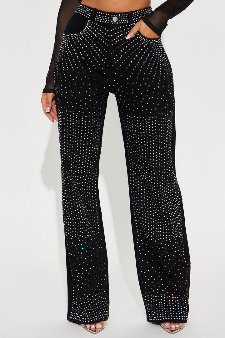 Chasing A Dream Embellished Stretch Straight Leg Jeans - Black