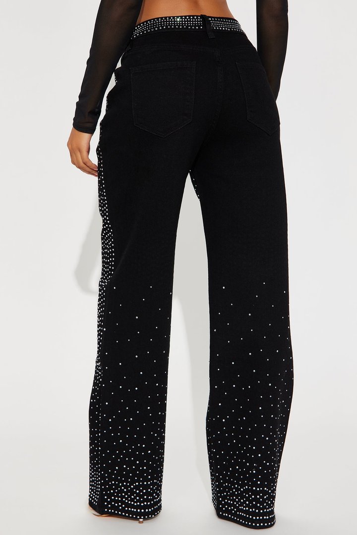 Chasing A Dream Embellished Stretch Straight Leg Jeans - Black