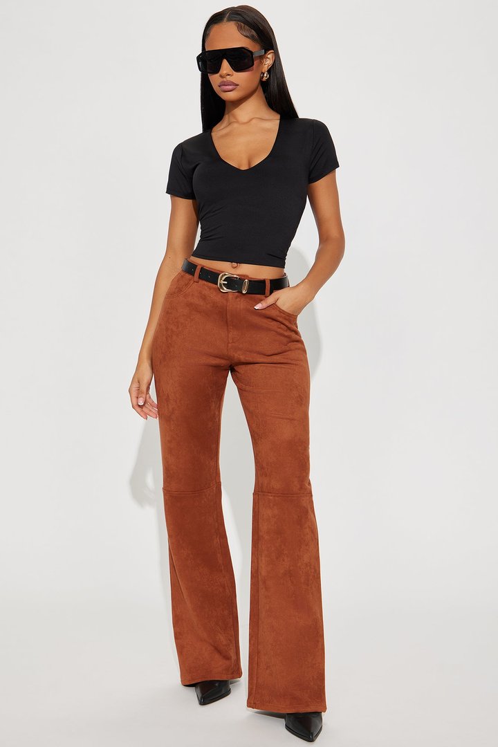 Gianna Faux Suede Wide Leg Pant - Camel